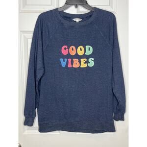 WildFox Good Vibes Blue Sweatshirt with Plush Letters Small